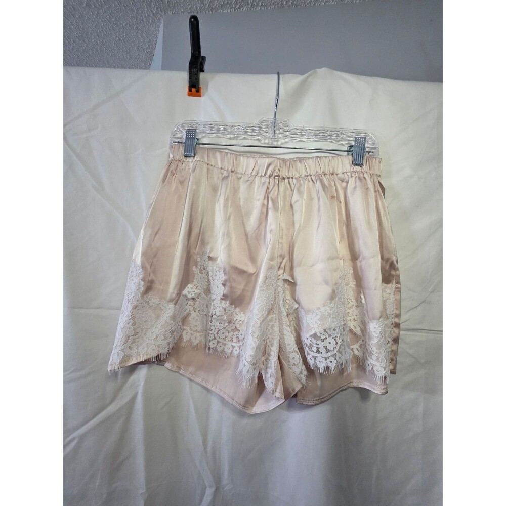 Women's Satin Lace Trim Sleep Shorts Large Pink L